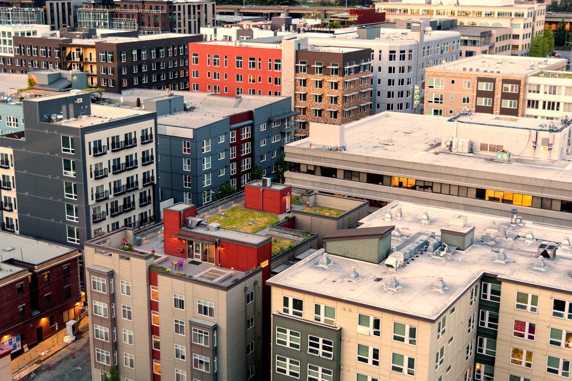 Aerial view of condo and apartment buildings in downtown Seattle